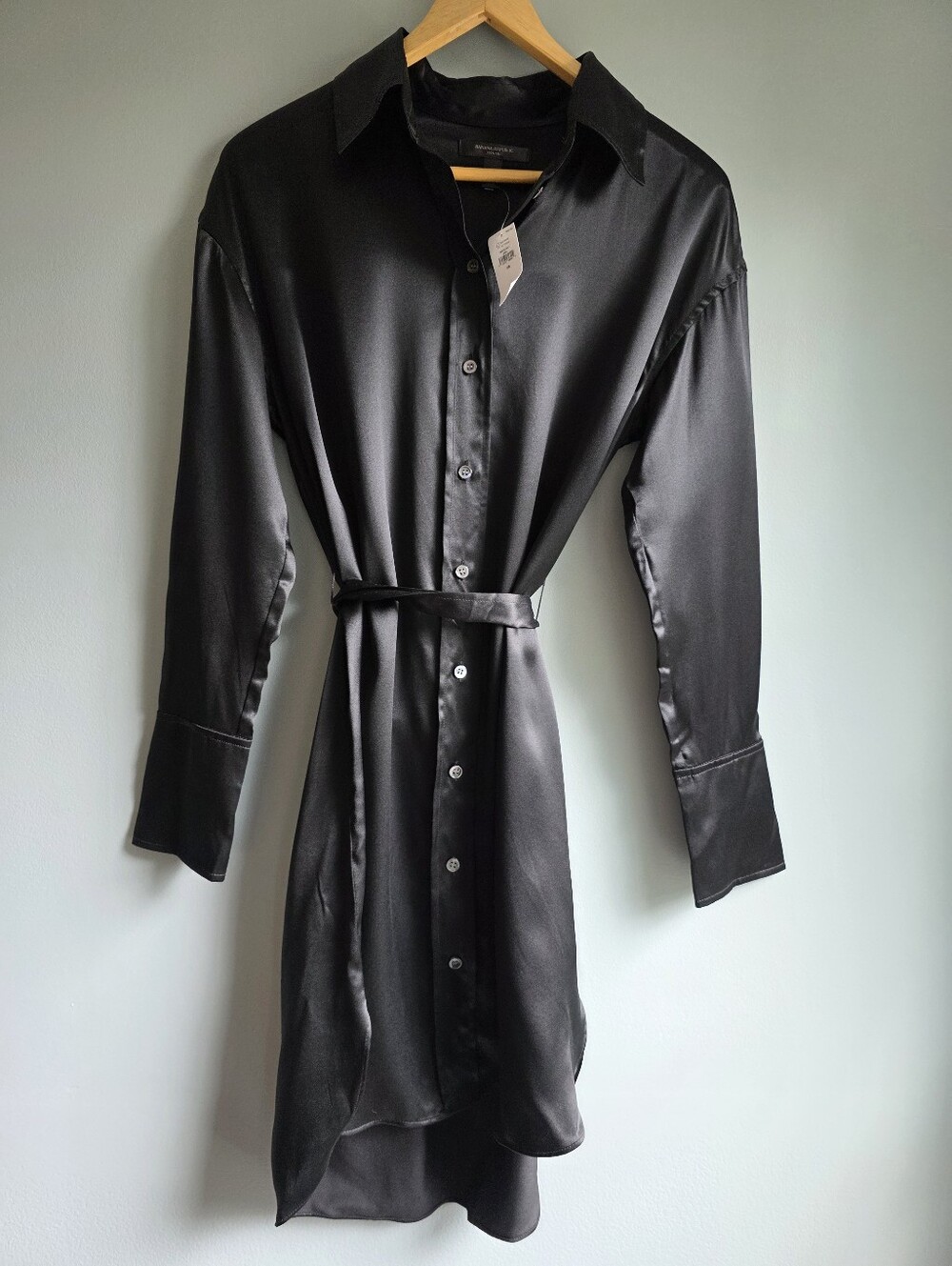 NWT Banana Republic Muse Black Silk Shirt Dress Size XS With Belt